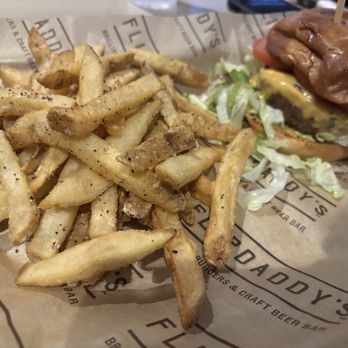 Flipdaddy's - Single with fries!  The burger is not small, there is a ton of fries. - Burgers Near Me - Corydon, Indiana