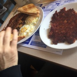 2 eggs with 3 bacon , 3 sausage or breakfast ham slice and side of hash