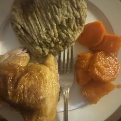 Mookey's Beans & Greens - Baked chicken, yams and dressing