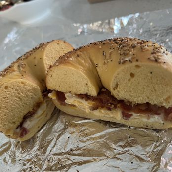 Terry Bagel Cafe - Bacon egg and cheese on an egg everything bagel - Cafes Near Me - Smithtown, New York