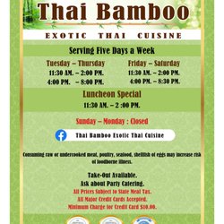 Thai Bamboo Exotic Thai Cuisine - HOURS.