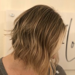 Angled bob with with beautiful highlights!