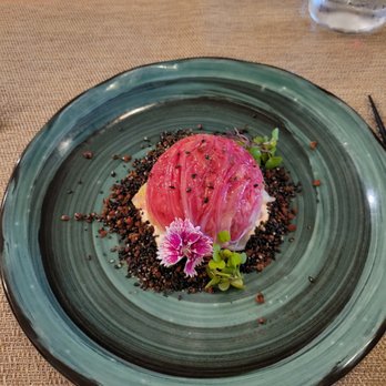 Miyo's Restaurant - Red cabbage, beets sitting on blacked baco and sand - Izakaya Near Me - Hilo, Hawaii Miyo's Restaurant - Red cabbage, beets sitting on blacked baco and sand - Izakaya Near Me - Hilo, Hawaii