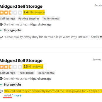 Midgard Self Storage - 2.35 Average rating; Def read Roswell reviews for real scoop. Extremely disappointing and reason for hard pass! - Self Storage Near Me - Roswell, Georgia Midgard Self Storage - 2.35 Average rating; Def read Roswell reviews for real scoop. Extremely disappointing and reason for hard pass! - Self Storage Near Me - Roswell, Georgia