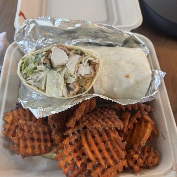 Fire on the Mountain - Chicken Caesar wrap and sweet potato waffle fries - Chicken Wings Near Me - Denver, Colorado Fire on the Mountain - Chicken Caesar wrap and sweet potato waffle fries - Chicken Wings Near Me - Denver, Colorado
