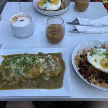 Onefold - Bacon fried rice, breakfast burrito (smothered), vietnamese iced coffe, mocha latte - Breakfast & Brunch Near Me - Denver, Colorado