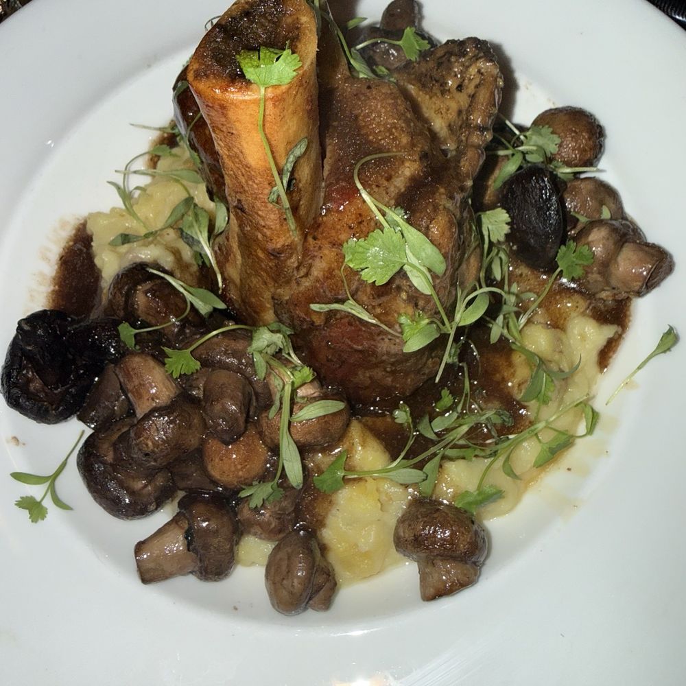 RARE 1981 - Pork Ossobuco Roasted Wild Mushrooms, Cipollini Onions. Red Wine Sauce, Mashed Potatoes - American Near Me - Wesley Chapel, Florida RARE 1981 - Pork Ossobuco Roasted Wild Mushrooms, Cipollini Onions. Red Wine Sauce, Mashed Potatoes - American Near Me - Wesley Chapel, Florida