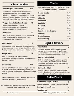 Menu photo 2 Boka Feliz Denton, TX