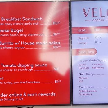 Velo Coffee - Nice menu, easy to read. - Coffee & Tea Near Me - Los Angeles, California Velo Coffee - Nice menu, easy to read. - Coffee & Tea Near Me - Los Angeles, California