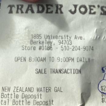 Trader Joe's - Receipt for a gallon of water. - Grocery Near Me - Berkeley, California