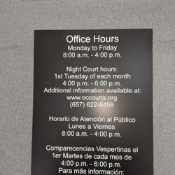 Orange County Superior Court, North Justice Center - Collections Office Hours Entrance on right side of building Hope this helps.