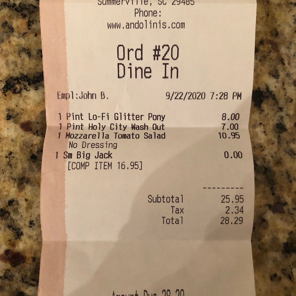 a receipt for a restaurant a receipt for a restaurant