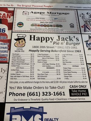 Menu photo 1 Happy Jacks Hamburger & Pie Shop Bakersfield, CA Menu photo 1 Happy Jacks Hamburger & Pie Shop Bakersfield, CA
