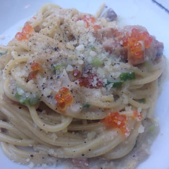 Coppa Enoteca - Spaghetti Carbonara con Uova di Trota (Pancetta, Pepper, Parmesan, Half/$16) - Italian Near Me - Boston, Massachusetts