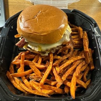 Twin Peaks - Fantastic The Hangover Burger with Sweet Potato Fries to satisfy my cravings. So delicious! Great for a To Go order and fast service. - New American Near Me - Plano, Texas Twin Peaks - Fantastic The Hangover Burger with Sweet Potato Fries to satisfy my cravings. So delicious! Great for a To Go order and fast service. - New American Near Me - Plano, Texas