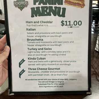McHoppers Brew Co - Panini Menu 5-31-26 - Brewpubs Near Me - Fernley, Nevada