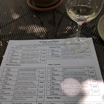 Heritage Oak Winery - Tasting list July 2018 - Wineries Near Me - Acampo, California Heritage Oak Winery - Tasting list July 2018 - Wineries Near Me - Acampo, California