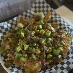 R Bar - Ahi Tuna Nachos with extra hot sauce we added.