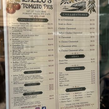 Lillo’s Tomato Pie - Menu - Cheesesteaks Near Me - Forest Hills, New York