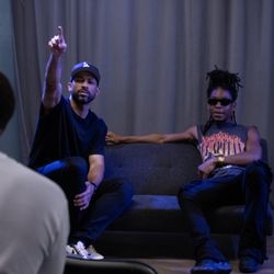 The Harder They Fall Actor RJ Cyler speaking to the class before scenes.