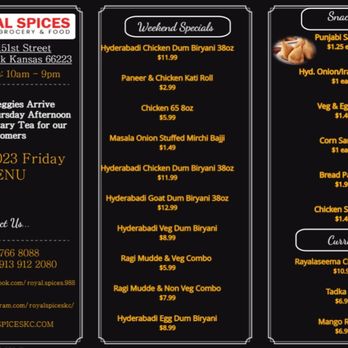 Royal Spices - Sample Menu from FB - Indian Near Me - Overland Park, Kansas Royal Spices - Sample Menu from FB - Indian Near Me - Overland Park, Kansas