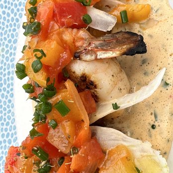 Battello - GRILLED SHRIMP chickpea panisse, calabrian bagnara aioli, peperonata, fennel pollen - Italian Near Me - Jersey City, New Jersey Battello - GRILLED SHRIMP chickpea panisse, calabrian bagnara aioli, peperonata, fennel pollen - Italian Near Me - Jersey City, New Jersey