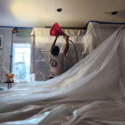 The Drywall Guy - Spraying new orange peel texture to match existing!