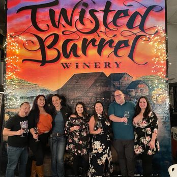 Twisted Barrel Winery - Our group with this cool artwork inside! - Wine Tasting Room Near Me - Lodi, California