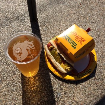 Nathan's Famous - A beer, original dog and cheese fries - Hot Dogs Near Me - Brooklyn, New York Nathan's Famous - A beer, original dog and cheese fries - Hot Dogs Near Me - Brooklyn, New York