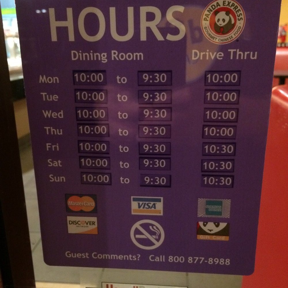 Panda Express - Hours as of 11.16.14 - VN - Fast Food Near Me - Kahului, Hawaii Panda Express - Hours as of 11.16.14 - VN - Fast Food Near Me - Kahului, Hawaii