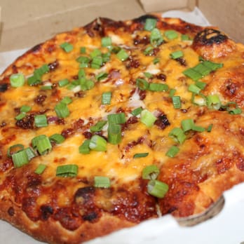 21st Century Pizza - Small BBQ bacon, red onion, scallion with cheddar cheese. (Custom order.) Yummy. - Pizza Near Me - Portland, Oregon 21st Century Pizza - Small BBQ bacon, red onion, scallion with cheddar cheese. (Custom order.) Yummy. - Pizza Near Me - Portland, Oregon