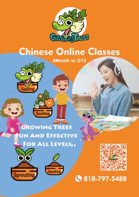 Online Chinese Class 8months - G12 ⭐ Plan your schedule any time ⭐ - Chinese Online Class
At Growing Trees™ Chinese Academy, students (from 8 months to AP Level Chinese) get to learn Mandarin Chinese in small groups or full immersion online class once or twice per week. Online Chinese Class 8months - G12 ⭐ Plan your schedule any time ⭐ - Chinese Online Class
At Growing Trees™ Chinese Academy, students (from 8 months to AP Level Chinese) get to learn Mandarin Chinese in small groups or full immersion online class once or twice per week.