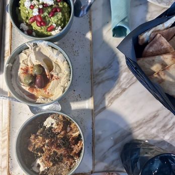 Aria Kitchen - Trio dip; the eggplant, the hummus, and the guacamole - Mexican Near Me - Irvine, California