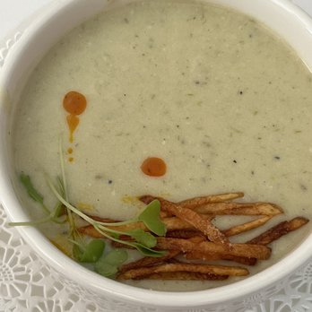 Havana - Leek and potato veloute with shoestring potatoes - Seafood Near Me - Bar Harbor, Maine