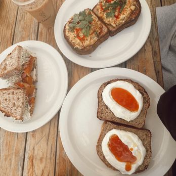 Bica - Scramble eggs, veggie sandwich, ricotta toast - Mediterranean Near Me - San Diego, California Bica - Scramble eggs, veggie sandwich, ricotta toast - Mediterranean Near Me - San Diego, California