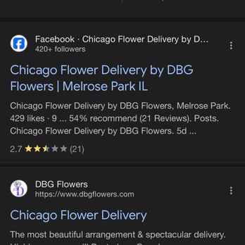 Designs By Guzzardos - Google search results. Facebook:  2.7; Google 4.5 - Florists Near Me - Melrose Park, Illinois