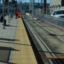 Green Line East Bound Station - To look all the way down the line you can see how far the flood water were at and the many areas are still be ing repaired .