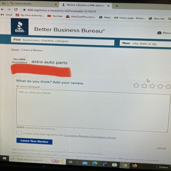 Astro Auto Parts - however BBB clearly states they are not BBB accredited - Auto Parts & Supplies Near Me - SAN BERNARDINO, California Astro Auto Parts - however BBB clearly states they are not BBB accredited - Auto Parts & Supplies Near Me - SAN BERNARDINO, California