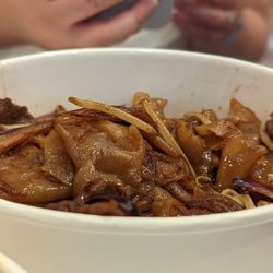 Beef and wide noodles