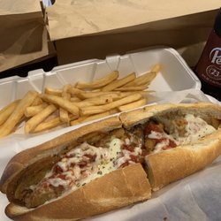 Cerino's Pizza - Eggplant Parmesan Sandwich French Fries 20 oz. Dr Pepper