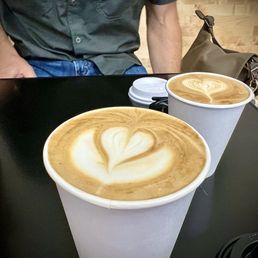 Vanilla latte and flat white. Vanilla latte and flat white.