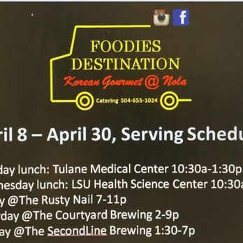 Foodies Destination - Check out the April schedule, posted to their FB page on March 28th! - Food Trucks Near Me - New Orleans, Louisiana Foodies Destination - Check out the April schedule, posted to their FB page on March 28th! - Food Trucks Near Me - New Orleans, Louisiana
