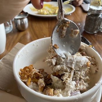 Barrel & Bushel - "Overnight oats" (more like oats made 4 nights ago oats". This is after I poured the almond milk in it. Still unable to get a spoonful. - Bars Near Me - Tysons Corner, Virginia