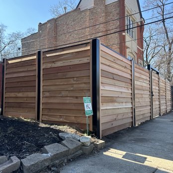 1 Stop Fence - 6' high layered cedar horizontal with metal posts/ metal frame gate. - Fences & Gates Near Me