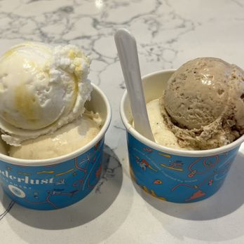 Wanderlust Creamery - Coco Corn and Kinako and Kyoho Grape Jelly (left) and Royal Milk Tea-ramisu and Vanilla (right) - Ice Cream & Frozen Yogurt Near Me - Pasadena, California Wanderlust Creamery - Coco Corn and Kinako and Kyoho Grape Jelly (left) and Royal Milk Tea-ramisu and Vanilla (right) - Ice Cream & Frozen Yogurt Near Me - Pasadena, California
