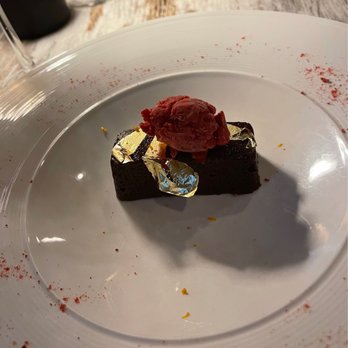 Cork And Flame - Flourless chocolate gold wrap cake with a raspberry sorbet (gluten free) SO SO DELICIOUS - Tapas Bars Near Me - Evans, Georgia Cork And Flame - Flourless chocolate gold wrap cake with a raspberry sorbet (gluten free) SO SO DELICIOUS - Tapas Bars Near Me - Evans, Georgia