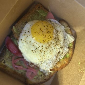 James Oliver Coffee - Avocado sourdough toast with over easy egg and pickled onions. - Cafes Near Me - Detroit, Michigan James Oliver Coffee - Avocado sourdough toast with over easy egg and pickled onions. - Cafes Near Me - Detroit, Michigan
