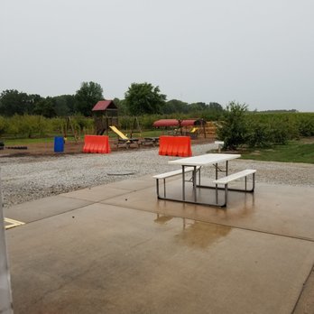 Pleasant View Orchard - Looking out the back door. An area for kids to play - Pick Your Own Farms Near Me - Fairland, Indiana