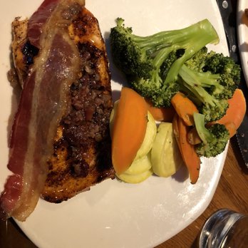 Outback Steakhouse - Bourbon bacon Bacon Bourbon Salmon with veggies - Steakhouses Near Me - Westbury, New York