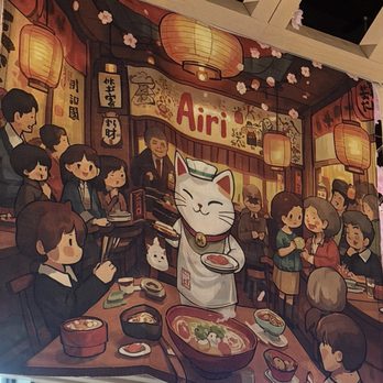 Airi Ramen - cute flags all over the rooftop. i liked this one especially lol - Ramen Near Me - Katy, Texas